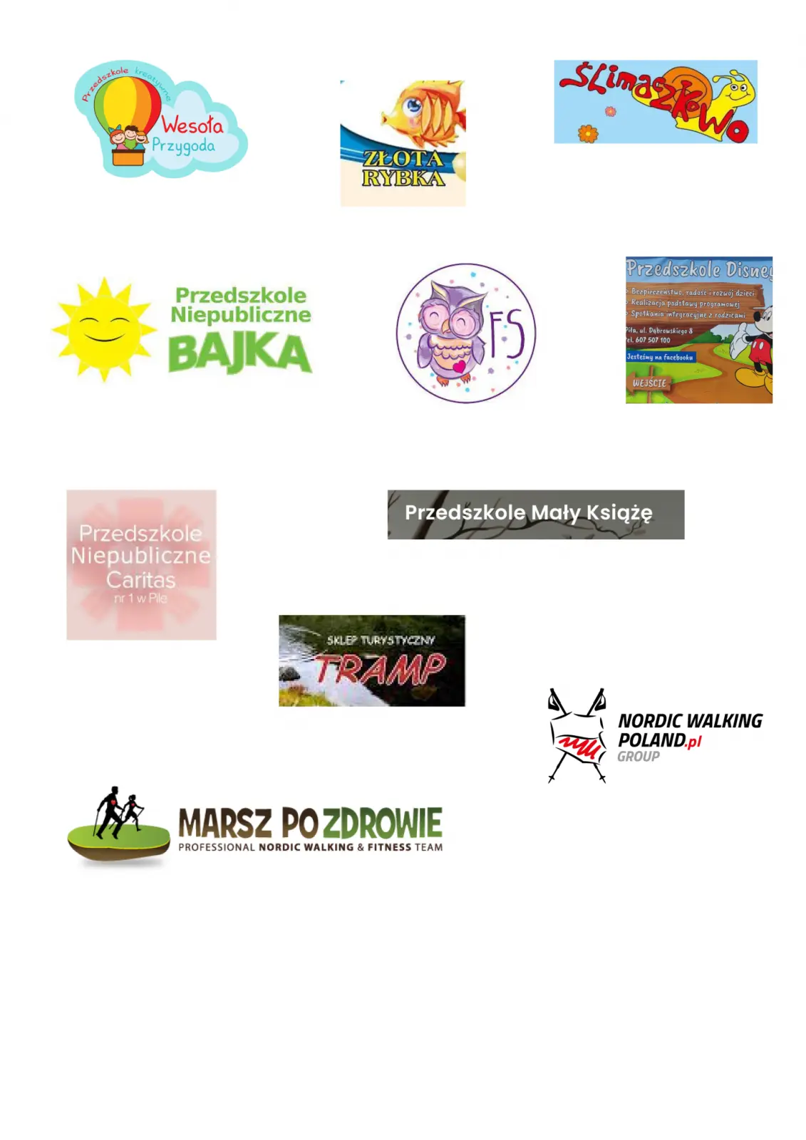 Plansza przedstawiająca przyjaciół i partnerów Happy Kids Piła